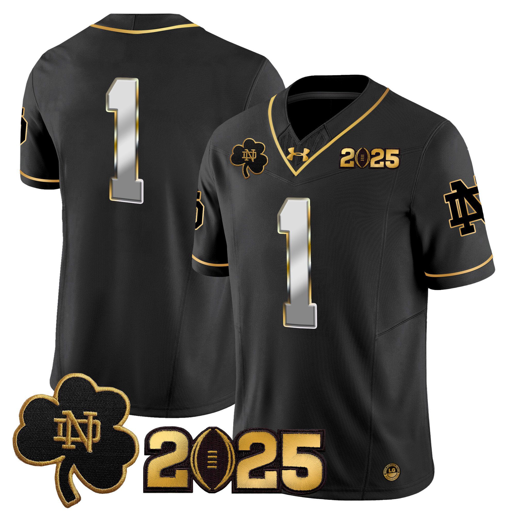 Men Notre Dame Fighting Irish 1 No Name Black 2025 CFP Final Patch Gold Vapor Limited NCAA Jersey style 2
